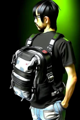 robot, back pack, transparent, sci fi, punk, color, neon