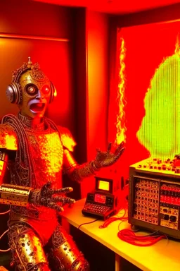 Fire starts in a radio studio, there are two characters, a metal fan radio host who continues the show, the robot sets fire, iron maiden style.