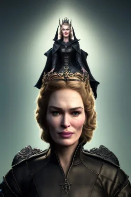 Cersei Lannister as evil queen in black leather, lena headay, leather, busty, cleavage, angry, rage, stern look. character design by cory loftis, fenghua zhong, ryohei hase, ismail inceoglu and ruan jia. unreal engine 5, artistic lighting, highly detailed, photorealistic, fantasy