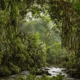 Jungle et rivière dans une église