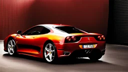 A sleekly designed (((Ferrari 360))), undergoing a luxurious (((modern upgrade))) with cutting-edge technologies from 2024, its form beautifully captured mid-metamorphosis, rear view