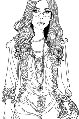 Outline art for coloring page OF 1960'S HIPPIE WOMEN'S BLOUSE, coloring page, white background, Sketch style, only use outline, clean line art, white background, no shadows, no shading, no color, clear, no people