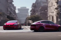 A Tesla 'Model Y' is drifting at high speeds, on the streets of San Francisco. (CINEMATIC, WIDE ANGLE LENS, PHOTO REAL)