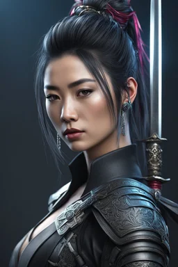 cyberpunk female sword Asian, samurai, warrior, 8k, high reality, high detailed.