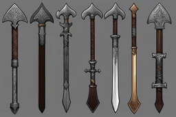 Here's some more culturally-flavored axe designs for Ancardian homebrew shenanigans! While there are fantasy-stylings for each type associated with each culture, these are all meant to be practical and functional axes, with most of them being strongly influenced by one-handed and big battleaxes that existed in historical cultures. Quite a few of these are not strictly axes, but would effectively use the stats for a one or two-handed axe in 5e rules. I'm especially a fan of that Gnollish Axe-Club