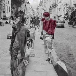 photo of a couple wearing high fashion clothes, balenciaga, Photorealistic photography, 120 mm colour film, fuji, paris, street, fashion photography, high resolution, 8k, moody, hard light, gen z