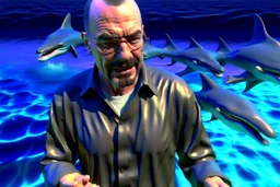 Walter White simming with sharks