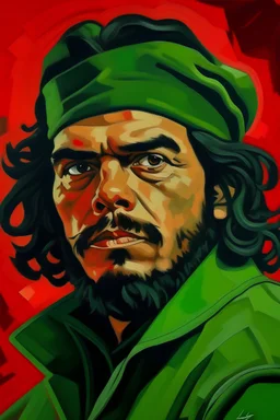 revolutionary portrait of che guevara but with the face of a very emotional Pepe The Frog and he has a perm.