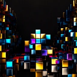 a 3d fractal structure made of metallic random color cubes, pertty artistc background