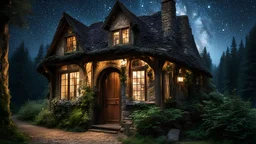 I want to wear a fancy robe covered in stars and dispense confusing and ambiguous advice to passing travelers from a large stone cottage on the edge of the woods , a wizard with flowing robes, all around covered in star light