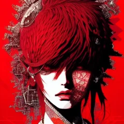 beautiful punk girl, hyper detailed, hyperdetailed, intricately detailed, illustration by <kilian eng> <Yoji Shinkawa>, darkred tones,