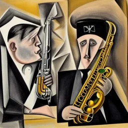 Trump play saxophone with Hitler on drums by picasso