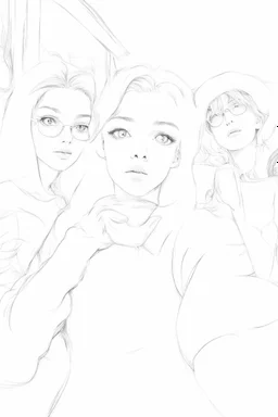 2 girl and 1 boy in cafe with color