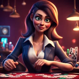 poker player, stylized, pixar, woman