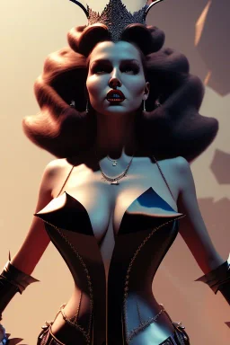 Rita Hayworth as evil queen in black leather, leather, busty, cleavage, angry, stern look. character design by cory loftis, fenghua zhong, ryohei hase, ismail inceoglu and ruan jia. unreal engine 5, artistic lighting, highly detailed, photorealistic, fantasy