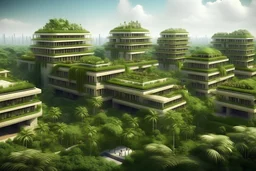 ciudad de lujo inspirado en la cultura olmeca con vegetación y muchas personas