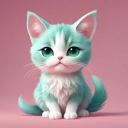 A delightful and adorable cartoon illustration featuring a cute mint-colored cat against a charming pink background, (delightful illustration:1.4), (adorable cartoon cat:1.5), (charming pink background:1.3), (expressive mint hues:1.2), inspired by the styles of cute cartoon artists, trending on ArtStation, Intricate, Sharp focus, vibrant lighting, (whimsical:1.4), (playful ambiance:1.3), (lush fur details:1.5), Cartoon, Masterful, Captivating, High Detail, Cinematic view