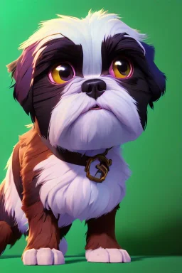 pixar style, a close-up portrait of cute, true-to-life shih tzu puppy, fluffy, vivacity colors, realistic shaded volumetric lighting, extreme dense and fine fur, garden environment background, highly detailed, renderman gofur render, art by sam curry