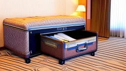 hotel front desk hiding suitcase from customer