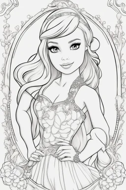 outline art for kids barbie coloring pages with barbie mermaid, no background, sketch style, full body, only use outline, mandala style, clean line art, white background, no shadows and clear and well outlined. should look exactly like barbie