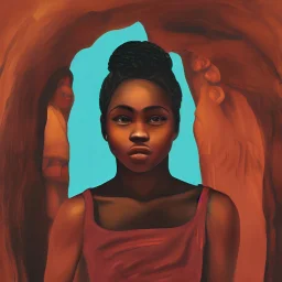 Painting of a beautiful black girl in the style of paintings of early humans, paintings in caves, 8k