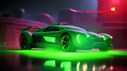 alien tech sports car, unusual neon lighting, high velocity, 64k, dystopian, vray, steampunk