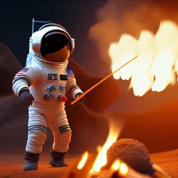 astronaut cooking marshmallows on barbecue from mars unreal engine 5, octan render