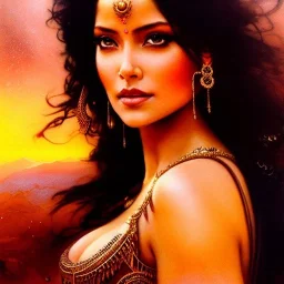 Drawing of beautiful face,busty Dejah Thoris,sweet stare,Mars,desert,minimal ancient armor, balanciaga fashion clothe painting by gaston bussiere, greg rutkowski, yoji shinkawa, yoshitaka amano, tsutomu nihei, donato giancola, tim hildebrandt, oil on canvas, cinematic composition, extreme detail,fit full head inside picture,16k