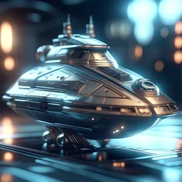 vector graphics 2d shiny metallic spaceship warped vacuum cleaner with crew bokeh like f/0.8, tilt-shift lens 8k, high detail, smooth render, down-light, unreal engine, prize winning