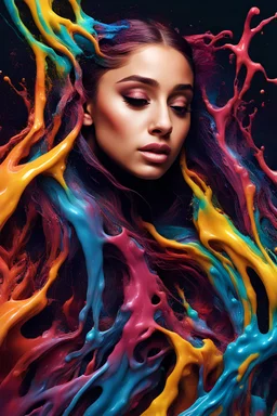 A Liquid Portrait Of AAriana Grande Face Made Of Colours, Muscles And Movement, Charging, Splash Style Of Colourful Paint, Hyperdetailed Intricately Detailed, Fantastical, Intricate Detail, Splash Screen, Complementary Colours, Liquid, Gooey, Slime, Splashy, Fantasy, Concept Art, 32k Resolution, Masterpiece, Melting, Complex Background Dark Art, Digital Art, Intricate, Oil On Canvas, Masterpiece, Expert, Insanely Detailed, 8k Resolution, Fairy Tale Illustration, Dramatic,