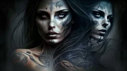 beautiful woman phantom, tattoo, mysticism