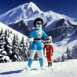 [1960’s stop-motion animation style of Reina del Invierno in Mexico] a 70s advertisement video TV for Olympic Games featuring elite cold weather athletics, La Abominable crystallizes the very air around her, challenging any luchadora to defeat her on the slopes of the mountain; as a claymation character toy from a claymation horror movie in burning rainbow land, from hell, creepy Videos, strange creatures everywhere , as old advertisement shot on video VHS