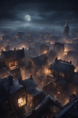 assassin's creed rooftops night scene, vista dal basso