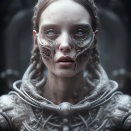 A viking girl as a liquid fluid, hr giger, scary, steam punk, realistic, made in octane, cinematic, ultra-realistic, extremely detailed octane rendering, 8K, VRAY Super Real ar 2:3, dof photorealistic futuristic 50mm lens hard lighting dark gray tintype photograph, realistic lighting, sepia color