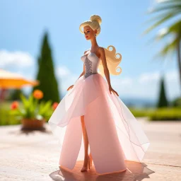Barbie doll in papercraft style, in the sun