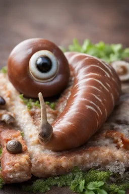 Stonking great sausage with a snail shell and huge eyes