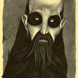 Nosferatu vampire with a beard made of tentacles as a Russian Orthodox with vampire fangs