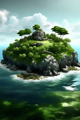 island with a rock cave on it in the centre
