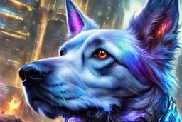 fantasy fire dog cyberpunk