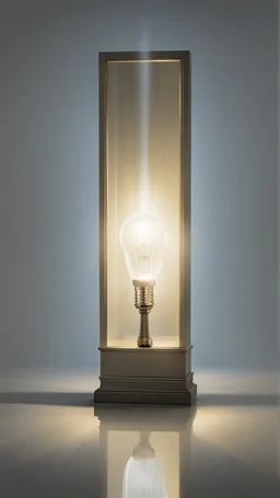 portrait of a square pillar with a bulb in the foot, and mirrors reflecting light up into a square crystall head