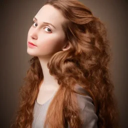 **Baroque painting, glamour shot of stunningly beautiful young female, long flowing light brown hair, 8K