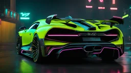 Bugatti Chiron Mansory Cyberpunk 2077 neon Style, Super Detailed, desktop wallpaper, 4K rear view, center