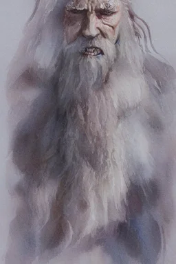 portrait, watercolour, realistic, illustration, dnd, dwarf, ghost, ethereal, lapis skin, glowy skin, see-through