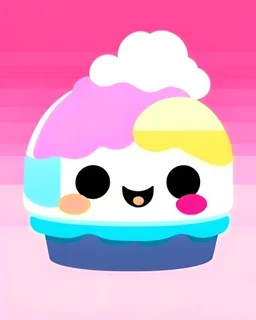 kawaii cupcake with smiling face minimalist vector, beautiful kawaii background with rainbow,candyland landscape simple