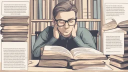 The image depicts a person sitting at a table with a stack of books in front of them. The individual is holding an open book and reading with intense concentration. Their eyes are moving rapidly across the pages, suggesting advanced speed reading skills. The book's opening phrase and words are clearly visible in the image, making it easier for the reader to apply speed reading techniques and better comprehend the content. The image highlights the immersive and deep understanding aspects achievab