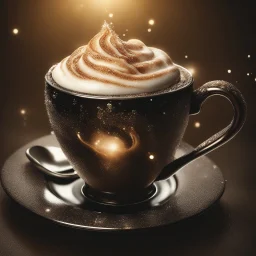 Splash art of photograph of a beutiful, cup of cappuccino in magical black, shimmering metal, shining diamonds,highly detailed, digital realistic painting, light flairs concept art, smooth, matte, intricate details, eerie, sharp focus, octane render, sliding on ice, 3D, hyper photorealistic high quality, detailed photography sharp face, photorealistic detail sparkling, full HD cinematic 225k high quality, high resolution, Ultra realistic, Digital graphics.high quality HDR