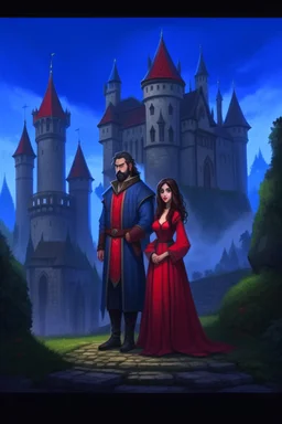 Strahd von Zarovich and Ireena Kolyana standing outside Castle Ravenloft