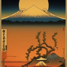 Ukiyo-e Style , mount fuji, sun set