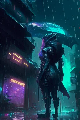 Set from league of legends in style cyberpunk in the rain