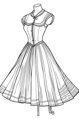 Outline art for coloring page OF 1945 MARY JANE DRESS FOR GIRLS, coloring page, white background, Sketch style, only use outline, clean line art, white background, no shadows, no shading, no color, clear